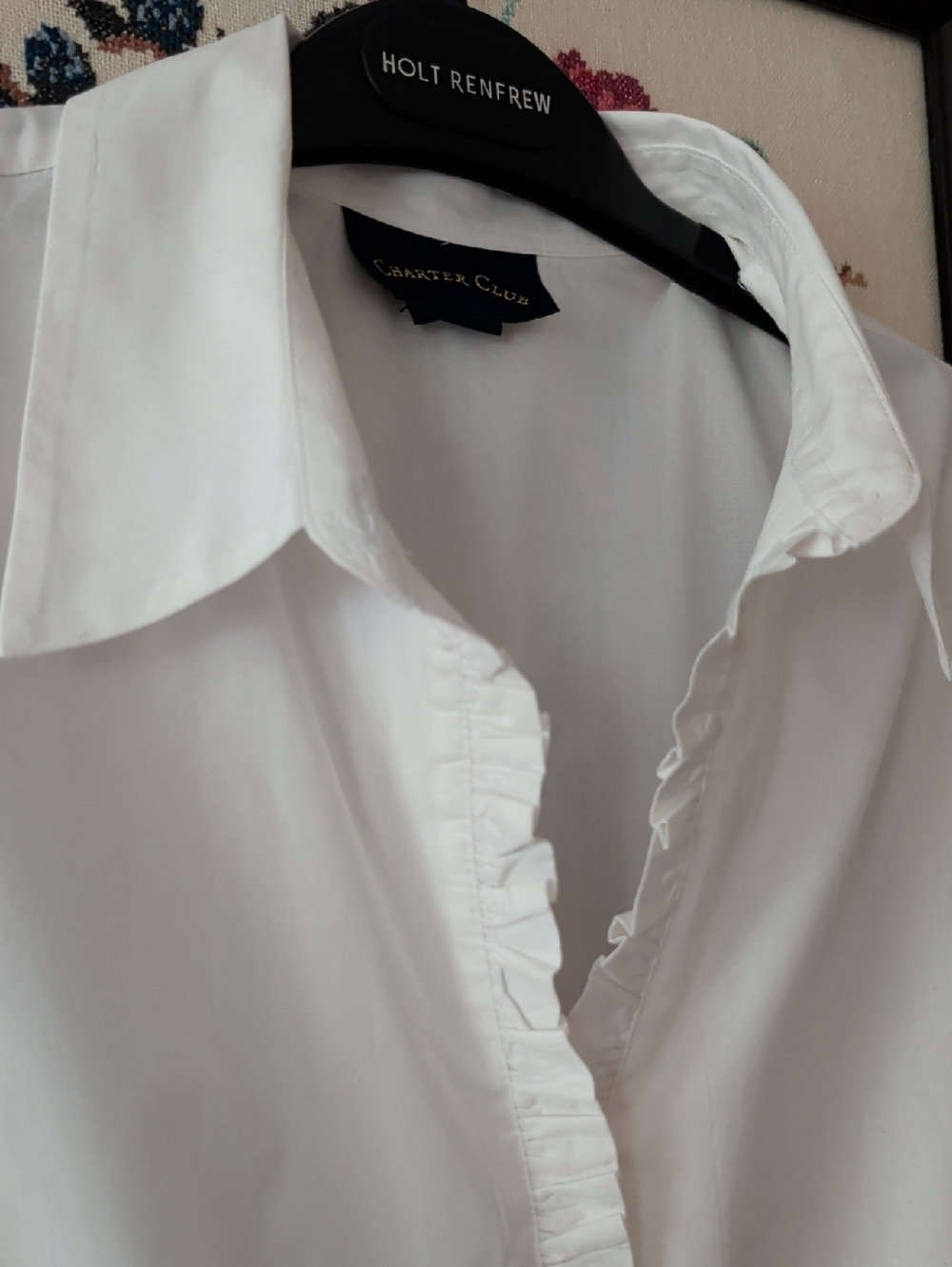White Ruffled Front Button-Down Blouse - Picture 2 of 12